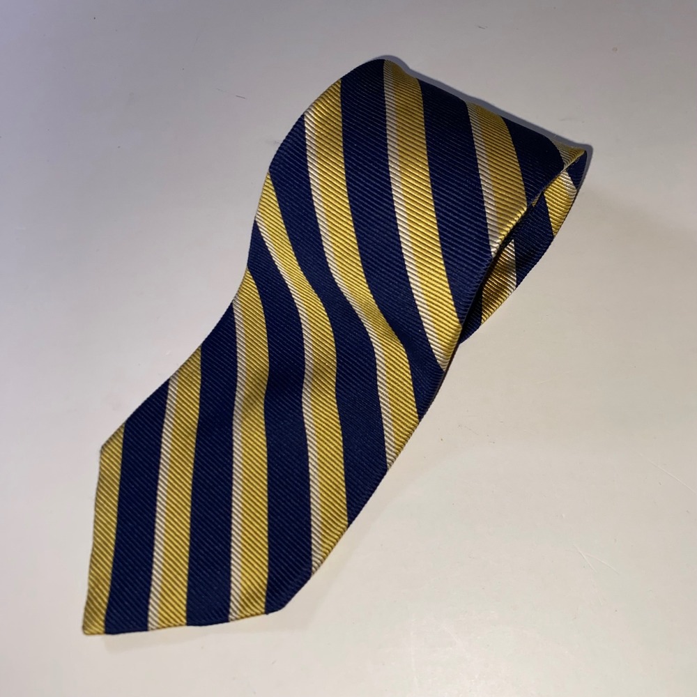 Brooks Brothers Makers Mens Silk Repp Stripe Tie Navy Blue Gold Made in USA